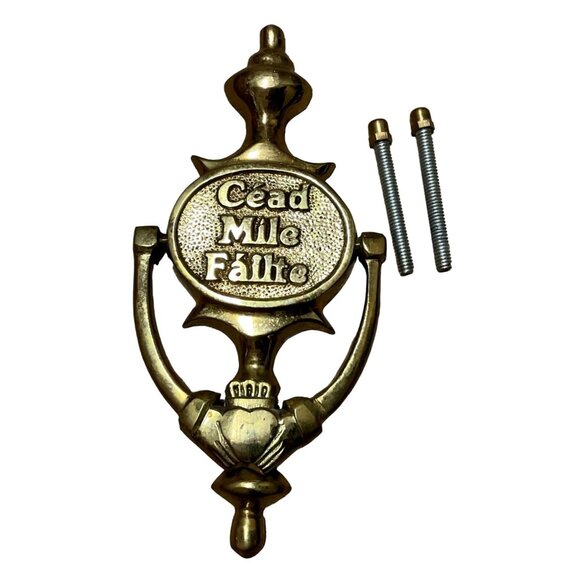 NEW BRASS IRISH DOOR KNOCKER WELCOME CEAD MILE FAILTE 8" X 3.5" LIFFEY ARTEFACTS - Picture 1 of 3